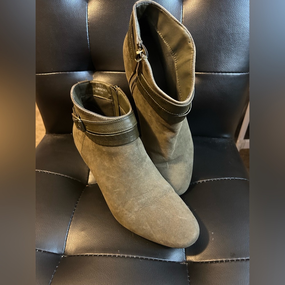 Cato Olive Ankle Booties with Buckle Detail with Zipper, 10W